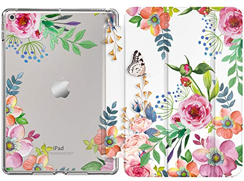 Moko Hülle für iPad 9./8./7. Generation (2021/2020/2019), Duftende Blume | für iPad 10.2 Zoll Hülle Dünn Ständer Schutzhülle mit Weicher TPU-Rückseite PU Leder Schutzhülle Auto Schlafen/Wachen