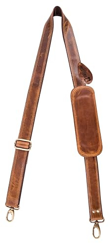 Hell Blues Bag Shoulder Strap - Genuine Leather with Brass Swivels Adjustable 57 Universal Replacement Strap for Laptop Bags, Luggage Duffel, Crossbody (Caramel Brown, 145cm)