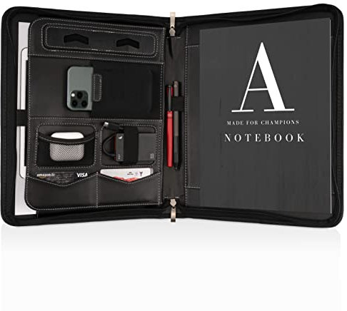 Dossier de Conférence Premium avec double fermeture Éclair et compartiment de 13 pouces pour tablette, Porte Documents A4 IPad professionnelle en cuir PU pour hommes et femmes