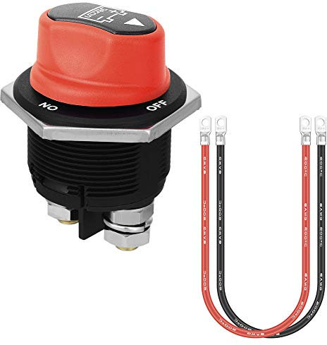 Jtron batterieschalter trennschalter motorrad an-aus batterieschalter 12v mini mit Kabel 6AWG 50CM für Marine Boat Caravan Car Vehicles Yacht Bus (200A)