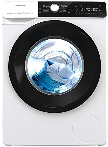 Hisense WFGA80141VM Front Loading Washing Machine, 8 kg, 1400 RPM, Inverter, Steam, New Energy Class B, Black Porthole, Big Touch Display