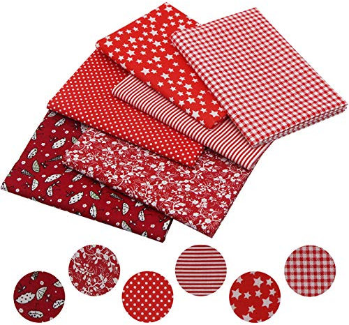 Aufodara 6 delar 50 x 80 cm bomullstyg stort lapptäcke set tryck tyg sömnad quiltning bunt gör-det-själv hantverk tyg (röd)