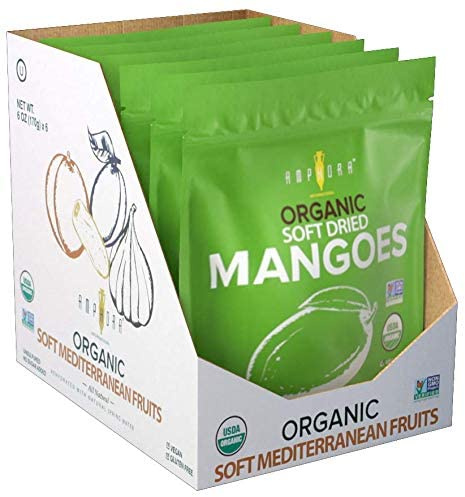 Amphora Dried Organic Mango Healthy Fruits Snack Vegan Kosher Gluten Free 3 oz - 85 gr per Pack (Pack of 6)