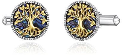 Gemelos de plata de ley 925 con diseño de árbol de la vida, regalo para hombres, 0,6'', Plata de ley