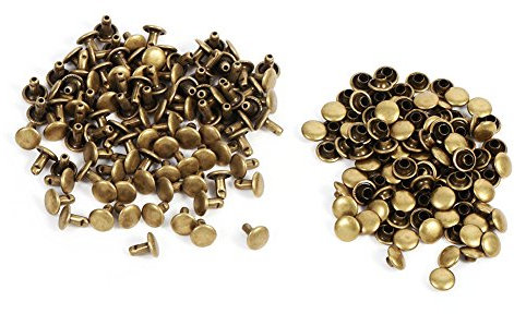 100Sets Leather Craft Rivets, 8 x 8mm Double Cap Rivet Metal Leather Craft Repairs Studs Spike Decoration Tubular Metal Studs Kit for Leather Craft Repairs Decoration(Bronze)