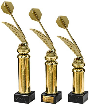 eberin – Dart Pokal in 3 Größen – Trophäe aus edlem Kunstharz – Award für Dartturnier – ideal für Kneipe, Event oder Private Sammlung – mit oder ohne Gravur