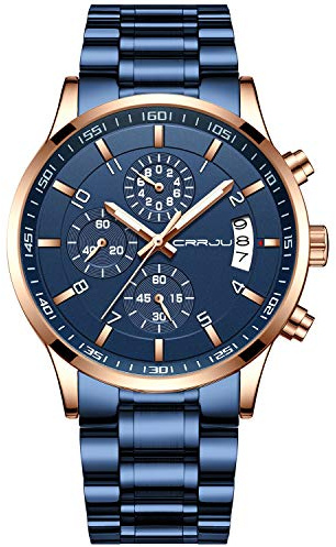 CRRJU Herren Uhr wasserdichte Chronographen Armbanduhr Männer Edelstahlarmband Business Analog Quarzuhr mit Kalender