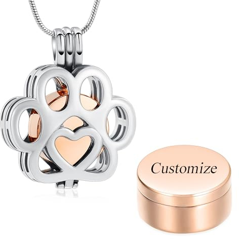 VCCWYQK Pet Urn Halskette für Asche für Hund/Katze Pfote Edelstahl Memorial Locket Urn Halskette innerhalb Mini Fall Keepsake Kremation Schmuck Frauen Männer