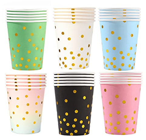 Bestevery Gobelet en Carton Jetable 60 Pièces - Décoration Pois Dorés pour Café, Thé - Idéal pour Noël, Mariage, Fête, 250ml