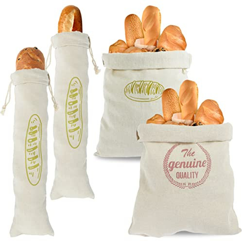 4Pcs Natural Linen Bread Bags Large Capacity Drawstring Homemade Bread Storage Bags Reusable Washable Pastries Loaf Bags Food Storage Wedding Gift for Vegetable Fruit Bread Bakery