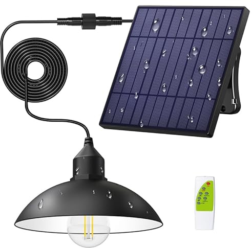 Lightonight Solskjul, hängande lampa för utomhusbruk med 4 000 mAh solpanel, varm/vit, dimbar med fjärrkontroll, soldriven hängande ladugård med fjärrkontroll för skjul, 1-pack