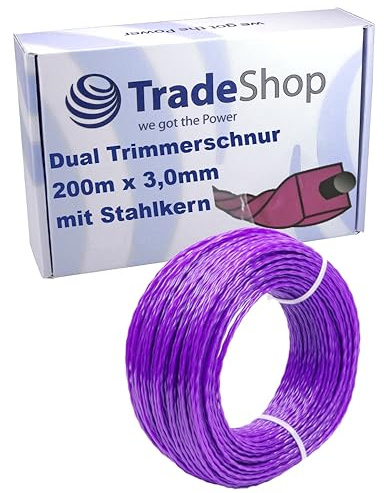 Trade-Shop Dual Trimmerschnur Trimmerfaden Mähfaden Nylonfaden verdrillt lila 200m x 3,0mm für Rasentrimmer Motorsense Freischneider/mit Stahlkern