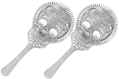COCKTAIL7 Scolapasta da cocktail professionale Skull Art Deco Design Chitarra Teschio di Morte Acciaio Inox 304 Attrezzature da Bar Mixologia Cocktail Strainer Set di 2 Pezzi
