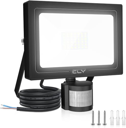 CLY Projecteur LED 50W Avec Détecteur de Mouvement, 4700LM Spot Extérieur, Étanche IP66, 6500K Blanc Froid Pour Cour, Garage, Patio, Jardin