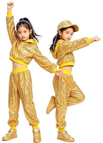 LOLANTA Kinder Pailletten Hip Hop Tanz Kostüm Street Dancewear Jacke Hose Set