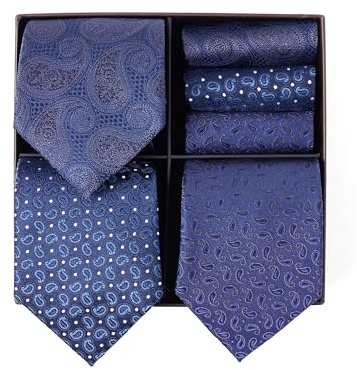 BRERA 67 Set 3 Krawatten für Herren und 3 Taschentücher | Geschenk Box für Männer mit Krawatte und Stofftaschentücher | Geschenkbox Hochzeit | Classische Krawatte und Einstecktuch