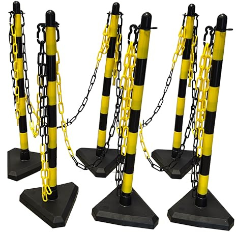 UvV Kettenständer-Set Gialli gelb-schwarz (Kettenständer mit Kunststoffkette + Einhängehaken) (Betonfuß, Kunstoff, 6 Pfosten + 12,5 m Kette)