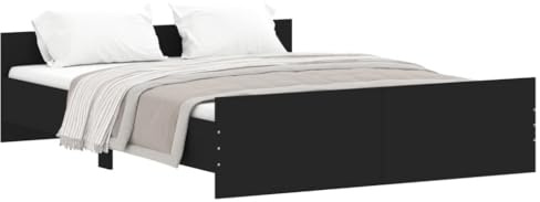 ZQQLVOO Bed Frame Lattenrost Palettenbett Bodenbett Bettgestell mit Kopf- und Fußteil Schwarz 160x200 cm