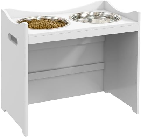 PawHut Erhöhter Hundenapf Höhenverstellbar Futternapf mit Ständer Wassernapf 2 x 2L Edelstahlnäpfen Langsamfutternapf verstellbar Fressnapf Futterstation Hundenäpfe für alle Hundegrößen, Weiß