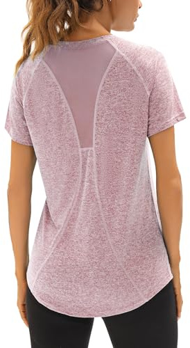 Wayleb Tee Shirt Sport Femme T Shirt à Manches Courtes Yoga Col V T-Shirts Tops Sèche Vite Hauts Running Fitness Pilates