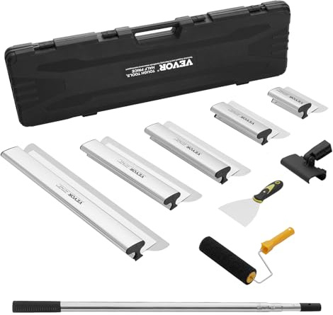 VEVOR Juego de Cuchillas para Desnatar Paneles de Yeso, Cuchillos de Acero Inoxidable de 178/254/356/406/610 mm y Mango de Extensión de 862-2072 mm, Herramientas Profesionales para Placa de Yeso