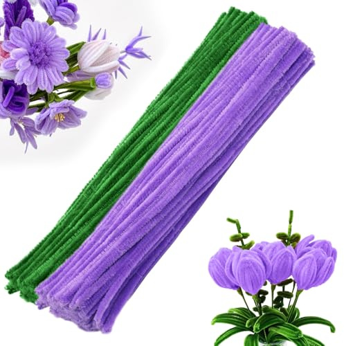 SupRovare Violett Tulpe Blumenstrauß Pfeifenreiniger Set, Pfeifenputzer zum Basteln, 130 Stück Pfeifenputzer, Pfeifenreiniger zum Basteln für Hochzeitsdekorationen, Geschenke für Verliebte, Mütter