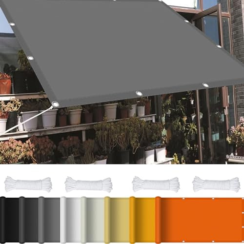 Sonnensegel Rechteckig Wasserdicht 2.8 x 5.5 m 98% UV Schutz Sonnensegel Nach Mass mit Ösen Und Kordel,Ohne Bohren für Balkon Terrasse Garten Camping, Hellgrau