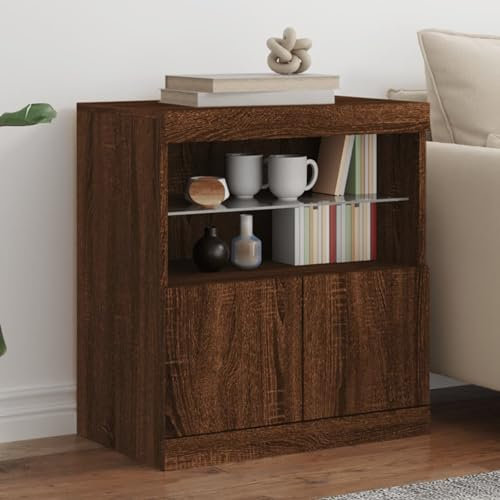 JUDYY Sideboard mit Leuchten Braun Eichen-Optik 60x37x67 cm, Kommode Schlafzimmer, Kommoden & Sideboards, Wohnzimmerschrank, Flur Kommode, Zimmer Möbel - 836657