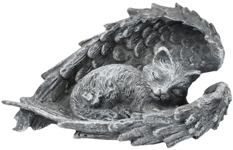 Gedenkkatze Grabstein, Harz Katzen Grabdekoration, Wetterfeste Katze Grab Gedenkdekoration, Heilung Harz Katzen Grabschmuck für Terrasse, Balkon, Garten oder Innenbereich, 11 × 8 × 4 cm, Grau Weiß