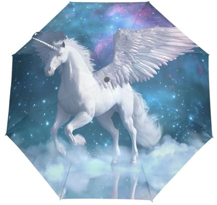 Universum Einhorn Pferd Stern Regenschirm Taschenschirm Kinder Jungen Mädchen UV-Schutz Auf-Zu Automatik Umbrella Verstärkt Winddichte Zusammenklappbar