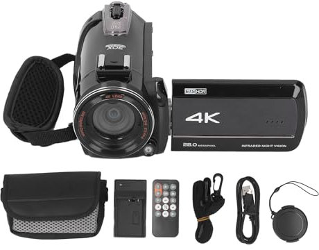 ciciglow Videocámara de Mano, Cámara de Vídeo Digital 4K 28MP 30X Zoom WiFi con Pantalla Táctil de 3 Pulgadas, Antivibración, Rotación de 270°, Visión Nocturna por Infrarrojos, Cámara