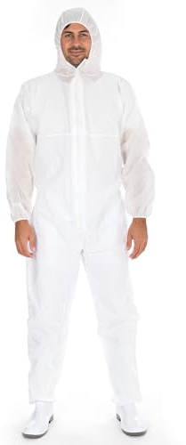 FRANZ MENSCH 50 Stück Hygostar Overalls Typ 5+6 | SMS, weiß, XL, Karton, Einweg Overall, Hygienebekleidung, Chemikalienschutzanzug