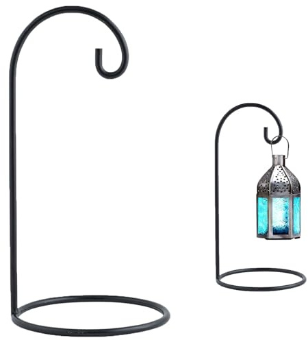 Marrakesch Deko Aesthetic Schmuckständer aus Metall in schwarz 30cm hoch | Schäferhaken klein mit Standfuß als Balkondeko | (Schwarz, 30cm - 1 Stück
