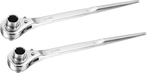 sourcing map 16 x 18mm Hexagon Scaffold Podger Ratchet Spanner Ratcheting Socket Wrench Tool (Silver Tone) 2pcs