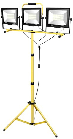 YOJZMA 30000 Lumens LED Construction Spotlight 300W LED Work Light with Stand 2 m Telescopic Tripod and 5m Cable 6000K floodlight for workshops garages Gardens Construction Site Outdoor Lighting