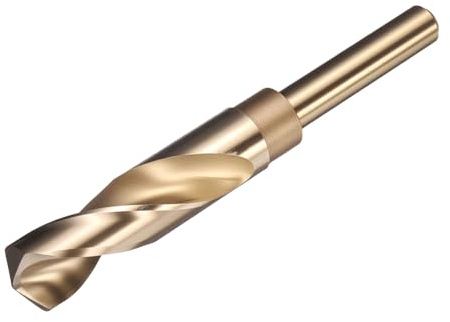 sourcing map Broca de 20 mm, vástago reducido de 1,27 cm, 3 planos M2 de acero de alta velocidad, acabado dorado, puntas de 135° para metal duro, acero inoxidable, 1 unidad