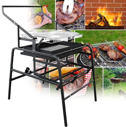 Parrilla plegable para barbacoa al aire libre con función giratoria de 360°, construcción de acero inoxidable para mayor durabilidad, ideal para viajes, camping y reuniones de fiesta