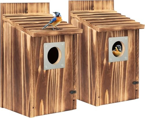 Super Idee 2er Set Nistkästen mit 38 mm Metalleinflugloch aus Massivholz für Kohlmeisen & Co. Wetterfest Meisenkästen Halbhöhle Vogelhaus für Meisen Vogelkästen zum Aufhängen