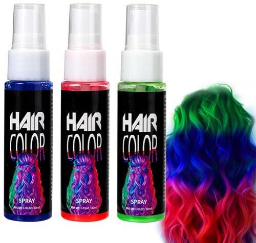 NLFOX Hair Color Spray - Temporary Hair Colour Spray - 3PCS Temporary Hair Dye Spray - Blue Green Red Coloured hair spray Wash out for Adults Festival, Christmas, Halloween Cosplay, Party