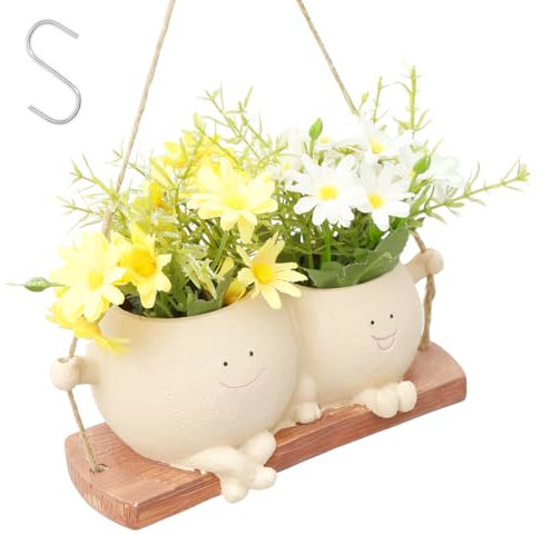 Deuson Macetas colgantes, macetas colgantes con cara oscilante, maceta con orificio de drenaje, maceta colgante para exterior e interior para decoración del jardín del hogar (beige)