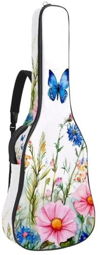 Tasche für Akustikgitarren, weiche Gitarrentasche mit 2 Taschen und Schlaufe zum Aufhängen auf der Rückseite, für 101,6 cm, 104,7 cm, 106,7 cm, klassische Gitarren, Aquarell, bunt, blau, rosa