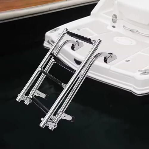 Échelle de Bateau Pliante à 4 marches – Acier Inoxydable 304 – Plateforme de Bain pour Bateaux, quais et Utilisation en Eau salée,Argent,4 Step