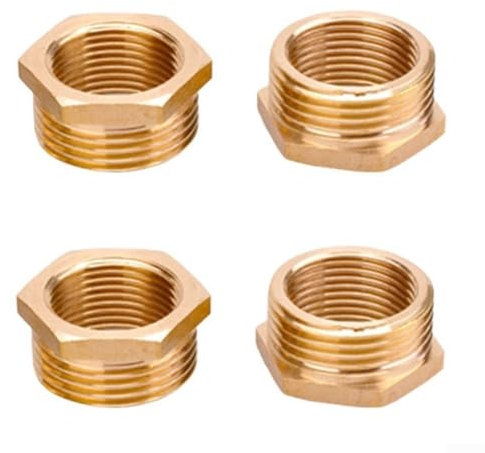 Pack of 4 Brass Reducer Adapters for Pipe Connection with Internal and External Threads