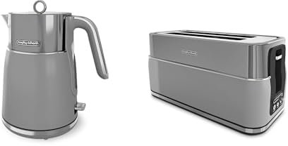 Morphy Richards Signature Kettle and Toaster Set, 1.5L Fast Boil Matte Finish Signature Kettle, 2 Slot Variable Browning Toaster, Matching Set, 3KW/1750W, Grey, 100705 | 245705