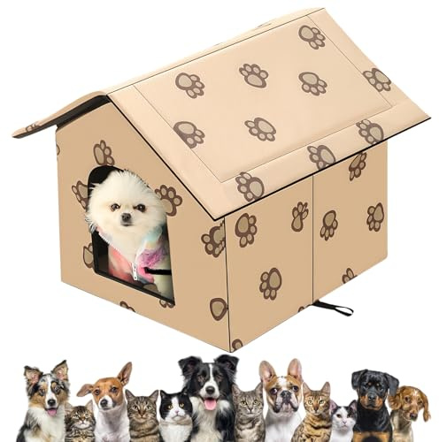Casa para gatos al aire libre, resistente al invierno, resistente al agua, cueva para gatos, WIYETY 40 x 35 x 38 cm, plegable para perros pequeños, gatos, cueva para perros calientes, lavable, para