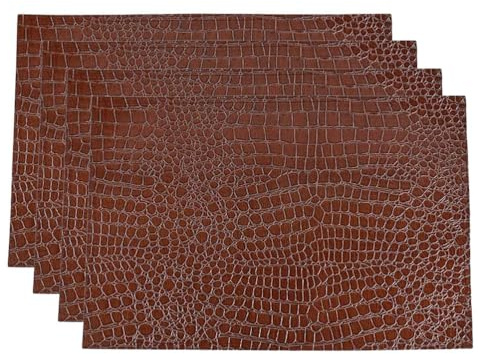 Vinbcorw Kunstleder Tischsets in Kroko Optik Leder Platzsets Waschbare Premium Tischsetsabwischbar Pflegeleicht Leder Krokoprint,Braun,Set of 4