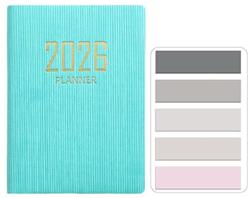 RuiChy Mini 2026 Agenda de Poche, Couverture Texturée en PU Petit A7 Planner Semainier 128 Pages Weekly Agenda Journalier Organisateur Calendrier Carnet avec Morandi Onglets D'Index (Cyan)