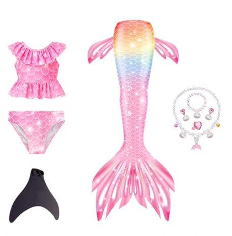 Generisch 5er-Packung Mädchen Monoflossen Mit Ozean-Glitzer-Dekoration Cosplay, Perfekt für Pool und Meer,H-140