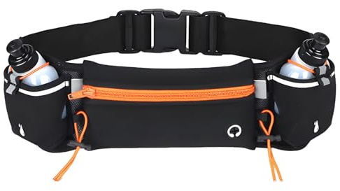 Verazquy Laufgürtel mit 2 x 175-ml-Wasserflaschen, Trinkgürteltasche für Läufer, kein Hüpfen, verstellbar, wasserdicht, reflektierend, passend für Handy für Marathon, Wandern, Radfahren, Fitness