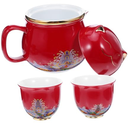 VALICLUD Té Chino Gongfu de Porcelana con Diseño de Gato Suerte Tetera y Dos Tazas de Cerámica Portátil con Tapa para Oficina Viaje y Relajación